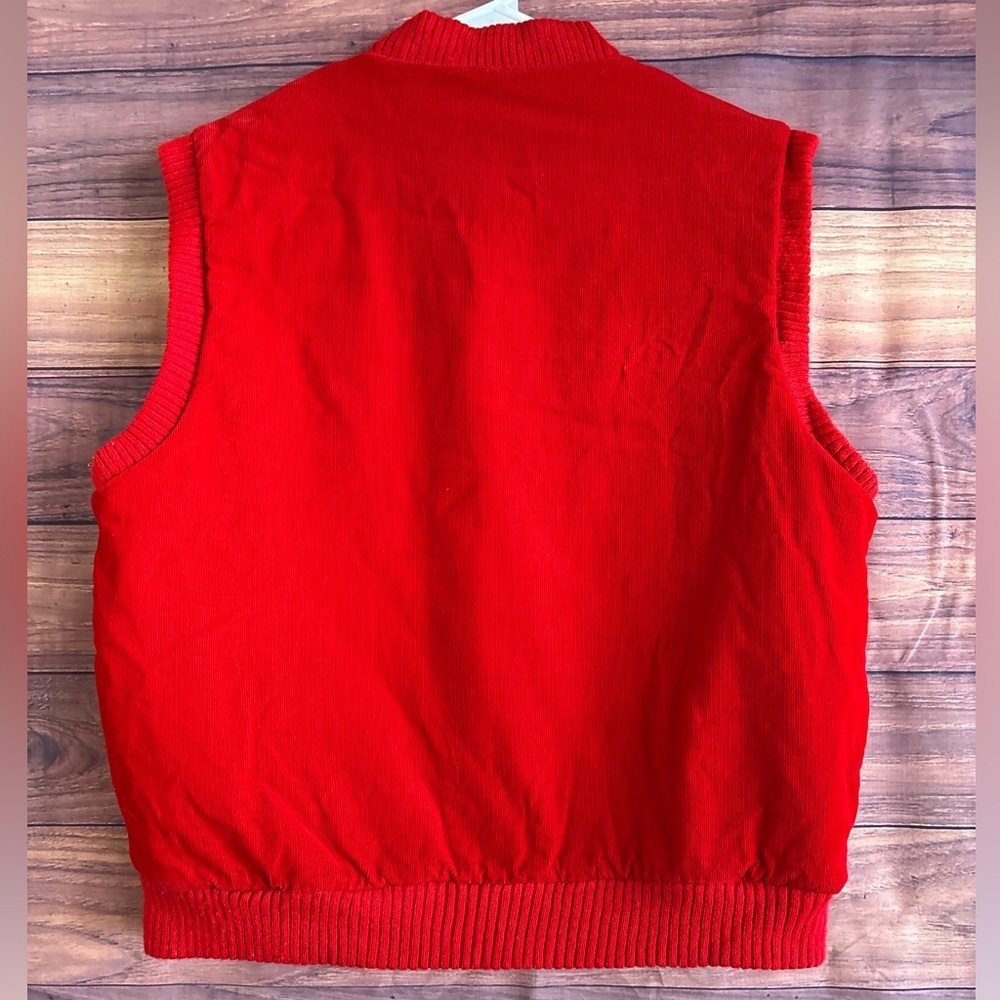 St Johns Bay Mens Red Corduroy Vest Flannel Lined Large Vintage Full Zip Gilet - Picture 3 of 4
